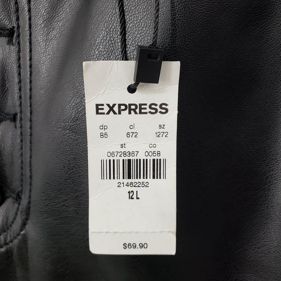 Express Vegan Leather Pants 12L LONG Faux Super High Rise Cropped Straight Black - Picture 4 of 12